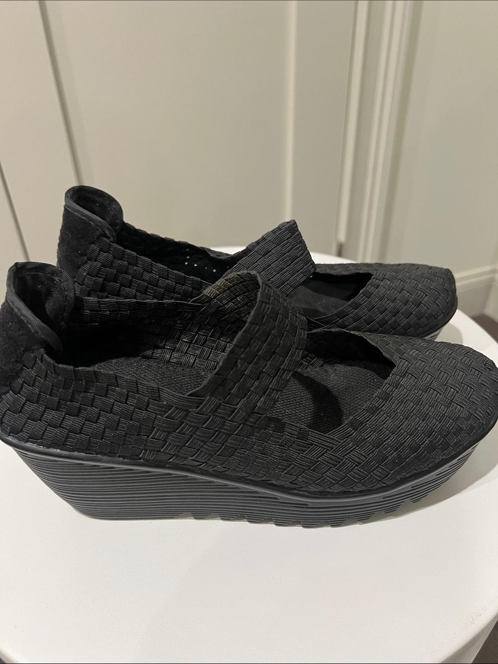 Bernie Mev Women’s Black Woven Mary Jane Platform Shoe
